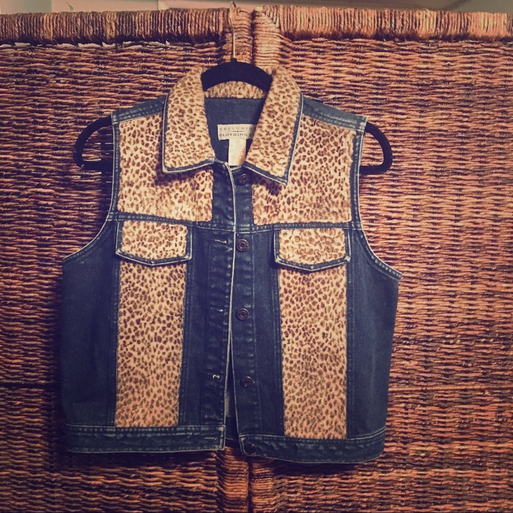 Denim and leopard vest.